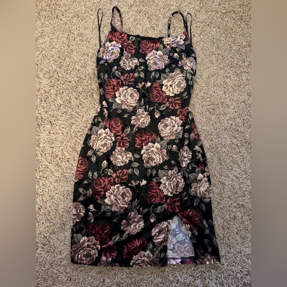 Floral Sleeveless Dress - Black and Red